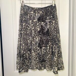 Black and White Animal Print Lace Midi Skirt